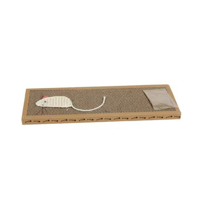 Eco Friendly Corrugated Cardboard Cat Scratcher with Fish Mouse Shape Decoration for Indoor Cats Play