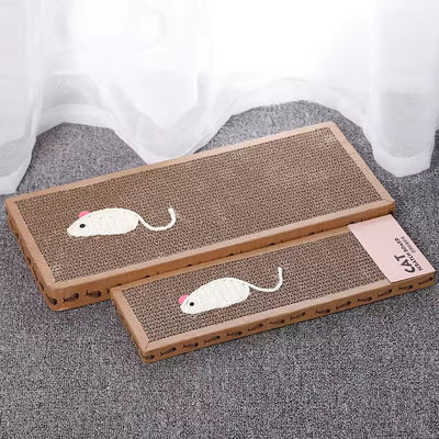 Eco Friendly Corrugated Cardboard Cat Scratcher with Fish Mouse Shape Decoration for Indoor Cats Play