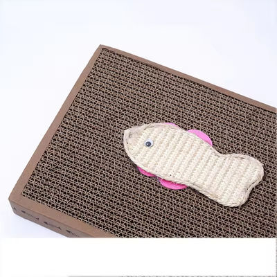Eco Friendly Corrugated Cardboard Cat Scratcher with Fish Mouse Shape Decoration for Indoor Cats Play