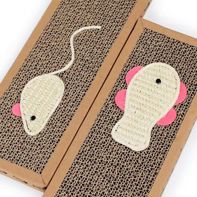 Eco Friendly Corrugated Cardboard Cat Scratcher with Fish Mouse Shape Decoration for Indoor Cats Play