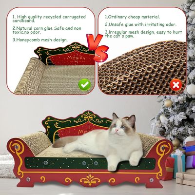 Cat Scratcher Bed, Cardboard Cat Bed with Catnip Christmas Couch Cat Scratching Board Cardboard Cat Couch, Large Thick
