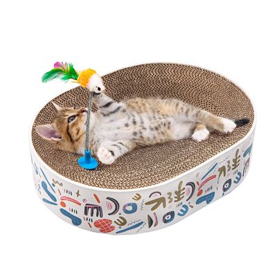 2 in 1 Oval Cat Scratch Pad Bowl Nest for Indoor Corrugated Lounge Cat Beds Protector for Couch & Carpets & Sofas