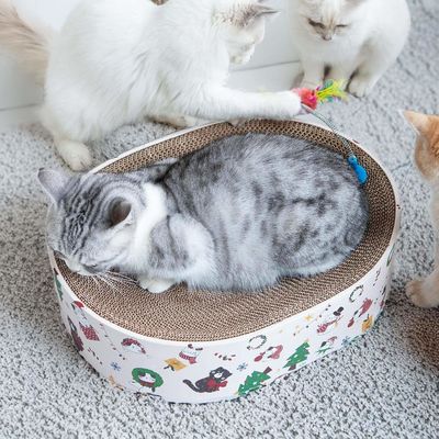 2 in 1 Oval Cat Scratch Pad Bowl Nest for Indoor Corrugated Lounge Cat Beds Protector for Couch & Carpets & Sofas