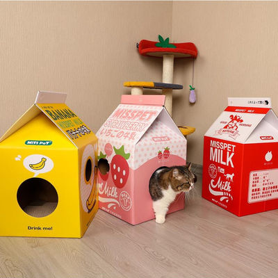 Furniture Protector 5 Layer Corrugated Paper Cardboard Cat Scratching Condo Milk Box Shape Scratcher Post House