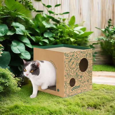 Customized Christmas Cat Playhouse with Scratcher Eco-Friendly Corrugated Paper Indoor Cat House for Pets & Dogs