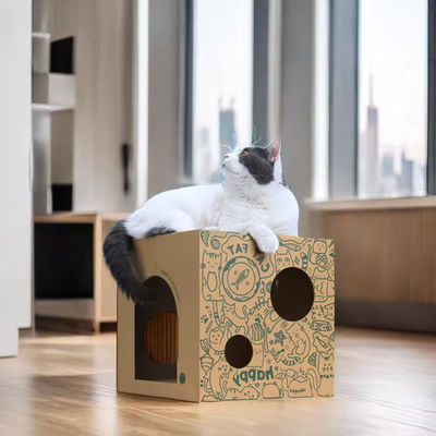 Easy Fold Corrugated Playhouse for Pets Eco-Friendly Foldable Paper Cat Scratch Cardboard House Indoor