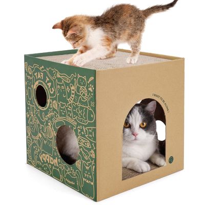 Easy Fold Corrugated Playhouse for Pets Eco-Friendly Foldable Paper Cat Scratch Cardboard House Indoor