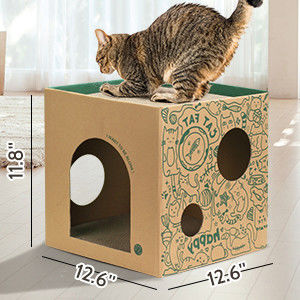 Easy Fold Corrugated Playhouse for Pets Eco-Friendly Foldable Paper Cat Scratch Cardboard House Indoor