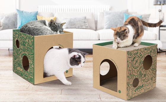 Easy Fold Corrugated Playhouse for Pets Eco-Friendly Foldable Paper Cat Scratch Cardboard House Indoor