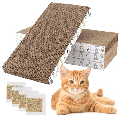 4 Pack Cat Scratch Pad with Box, Cardboard Cat Scratcher for Indoor Cats