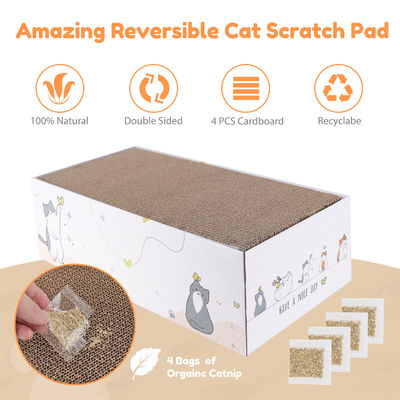 4 Pack Cat Scratch Pad with Box, Cardboard Cat Scratcher for Indoor Cats