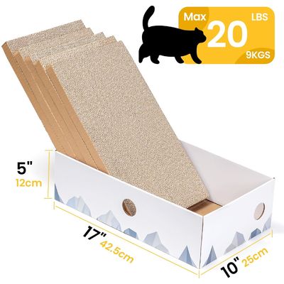 Cat Scratcher Box with Heavy-Duty Double-Sided Cardboard Pad, Cardboard Lounger, Interactive Hole Design