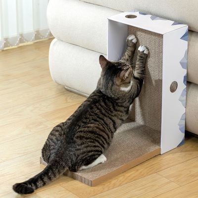 Cat Scratcher Box with Heavy-Duty Double-Sided Cardboard Pad, Cardboard Lounger, Interactive Hole Design