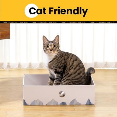 Cat Scratcher Box with Heavy-Duty Double-Sided Cardboard Pad, Cardboard Lounger, Interactive Hole Design