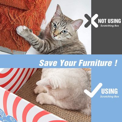 Cat Scratcher Box with Heavy-Duty Double-Sided Cardboard Pad, Cardboard Lounger, Interactive Hole Design