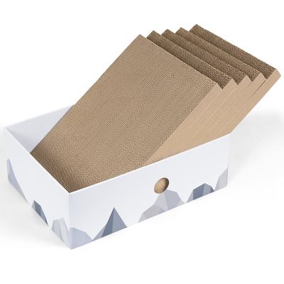 Cat Scratcher Box with Heavy-Duty Double-Sided Cardboard Pad, Cardboard Lounger, Interactive Hole Design