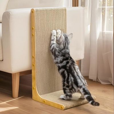 Cardboard Cat Scratcher,23 Inch L Shape Scratch Pad Wall Mounted,Vertical Scratching Board, Durable Cardboard