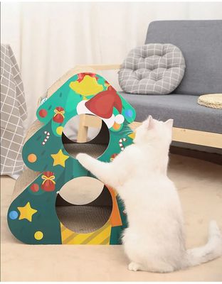 Christmas Tree Cat Scratch Board, Double-Layer Cat Litter, Triangular, Vertical Corrugated Paper, Claw Grinder, Toy