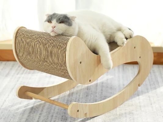 Cat Scratcher House Rocking Bed Sofa Cat Scratching Board Interactive Toy Natural Color Wood and Sisal Sofa Corrugated Cardboard