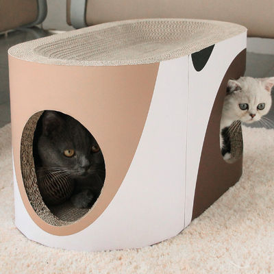 Double Layer Cat Scratching Board Nest Corrugated Paper Curved Top Double Cat Hole Design Cat's Body Curve