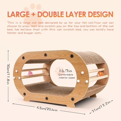 Large Scratcher Bed with Ball Toy - Cat Scratching Cardboard,100% Recycled Paper Cat Scratchers for Indoor