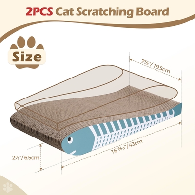 Cat Scratching Board 2 Pack, Curved Scratcher Cardboard, Double-Sided Pad for Long Lasting Use, Cute Scratching Mat for Kitty (Blue)