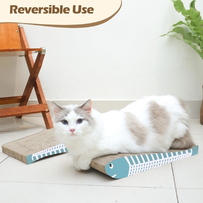Cat Scratching Board 2 Pack, Curved Scratcher Cardboard, Double-Sided Pad for Long Lasting Use, Cute Scratching Mat for Kitty (Blue)