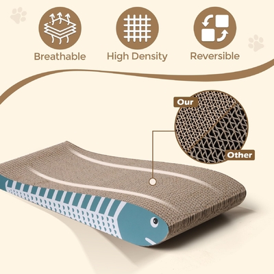 Cat Scratching Board 2 Pack, Curved Scratcher Cardboard, Double-Sided Pad for Long Lasting Use, Cute Scratching Mat for Kitty (Blue)