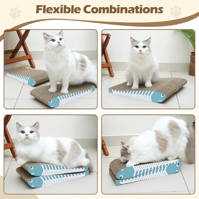 Cat Scratching Board 2 Pack, Curved Scratcher Cardboard, Double-Sided Pad for Long Lasting Use, Cute Scratching Mat for Kitty (Blue)