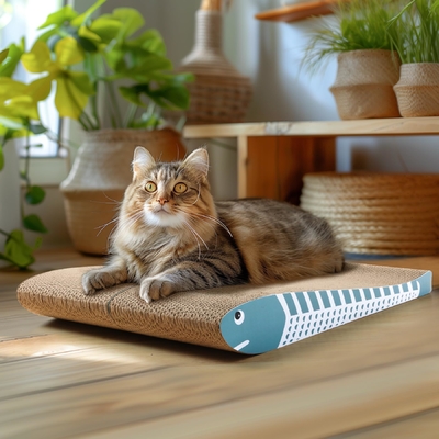 Cat Scratching Board 2 Pack, Curved Scratcher Cardboard, Double-Sided Pad for Long Lasting Use, Cute Scratching Mat for Kitty (Blue)