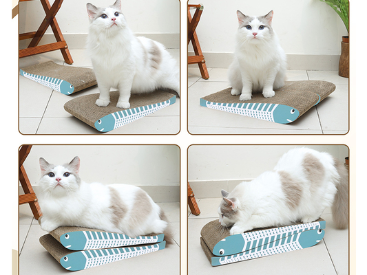 Cat Scratching Board 2 Pack, Curved Scratcher Cardboard, Double-Sided Pad for Long Lasting Use, Cute Scratching Mat for Kitty (Blue)