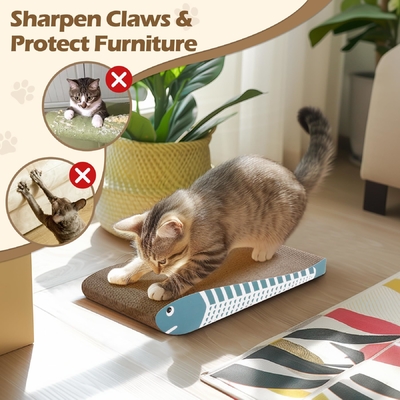 Cat Scratching Board 2 Pack, Curved Scratcher Cardboard, Double-Sided Pad for Long Lasting Use, Cute Scratching Mat for Kitty (Blue)