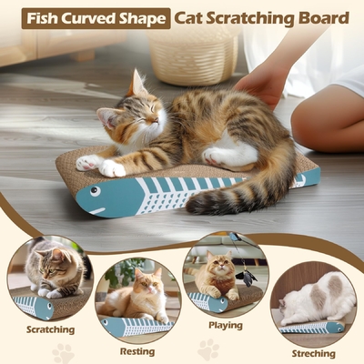 Cat Scratching Board 2 Pack, Curved Scratcher Cardboard, Double-Sided Pad for Long Lasting Use, Cute Scratching Mat for Kitty (Blue)