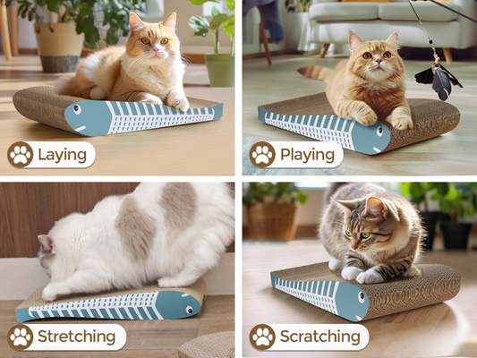 Cat Scratching Board 2 Pack, Curved Scratcher Cardboard, Double-Sided Pad for Long Lasting Use, Cute Scratching Mat for Kitty (Blue)