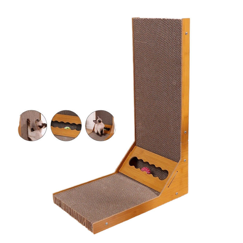 Hot Selling L-Shaped Wall-Mounted Cat Scratcher with Toy Bell Ball for Indoor Cats