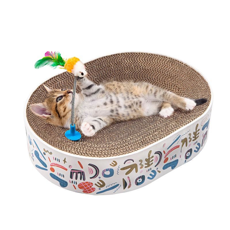 2 in 1 Oval Cat Scratch Pad Bowl Nest for Indoor Corrugated Lounge Cat Beds Protector for Couch & Carpets & Sofas