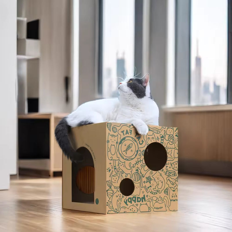 Easy Fold Corrugated Playhouse for Pets Eco-Friendly Foldable Paper Cat Scratch Cardboard House Indoor