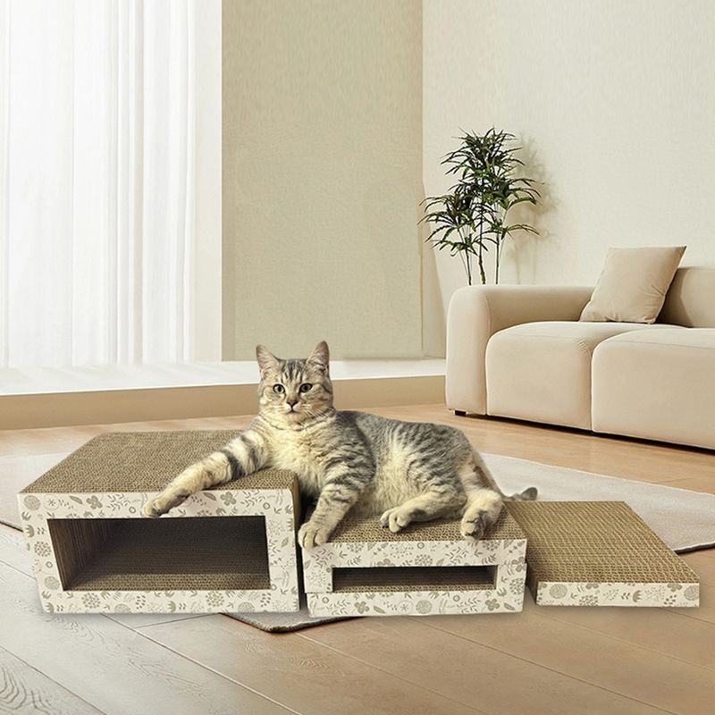 Cat Scratch Board Cat Scratcher with Bell BalL Box Set Cat Scratching Board Multiple Combinable Combination Shapes