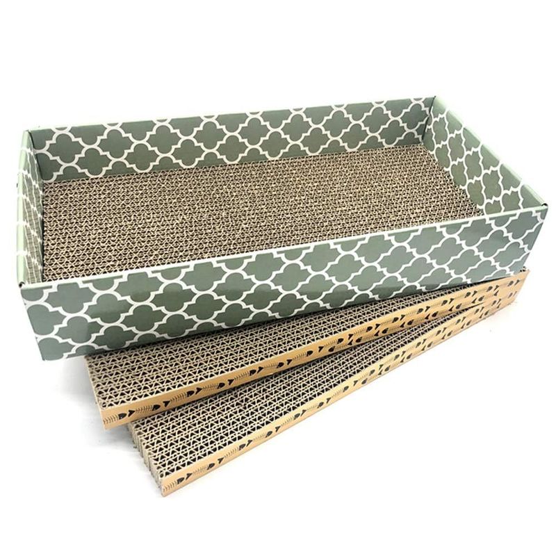 Cat Scratcher Cardboard Scratching Pads Scratch Lounge Bed with Catnip 3PCS Reversible Corrugated Cardboard with Scratch Box