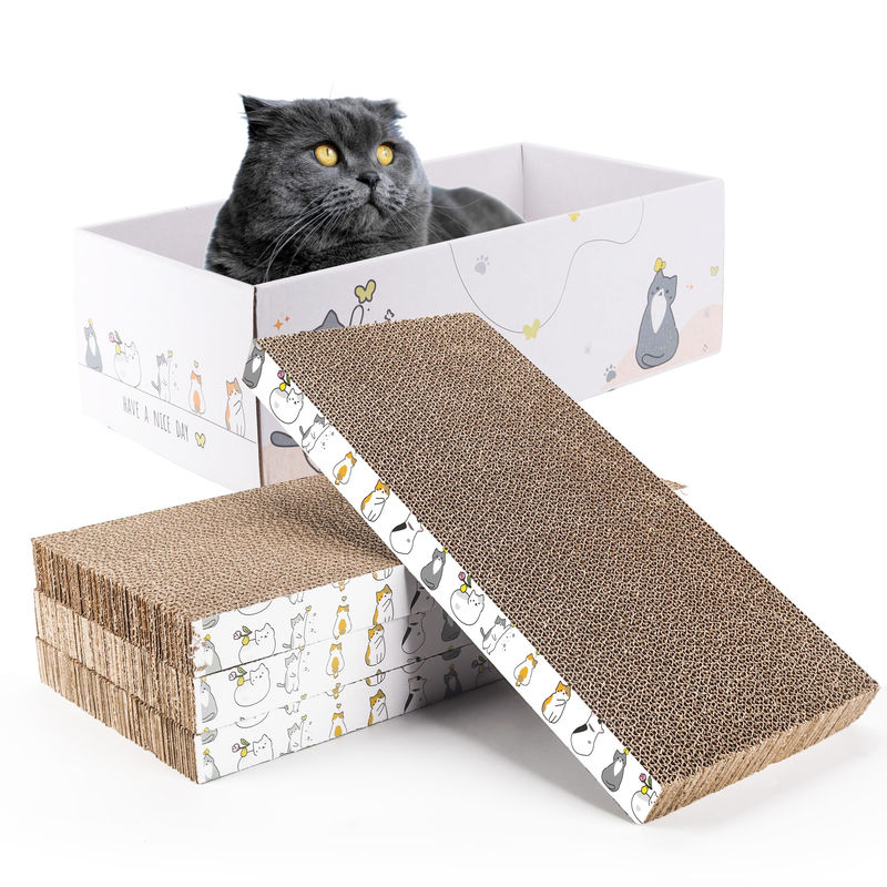 4 Pack Cat Scratch Pad with Box, Cardboard Cat Scratcher for Indoor Cats