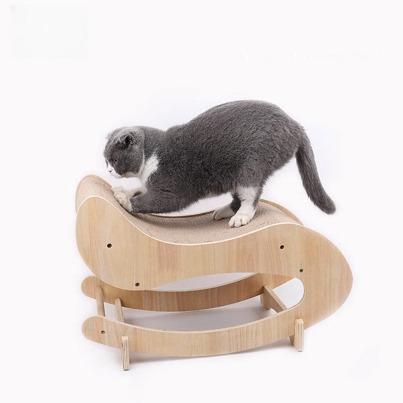 Cat Scratcher House Rocking Bed Sofa Cat Scratching Board Interactive Toy Natural Color Wood and Sisal Sofa Corrugated Cardboard