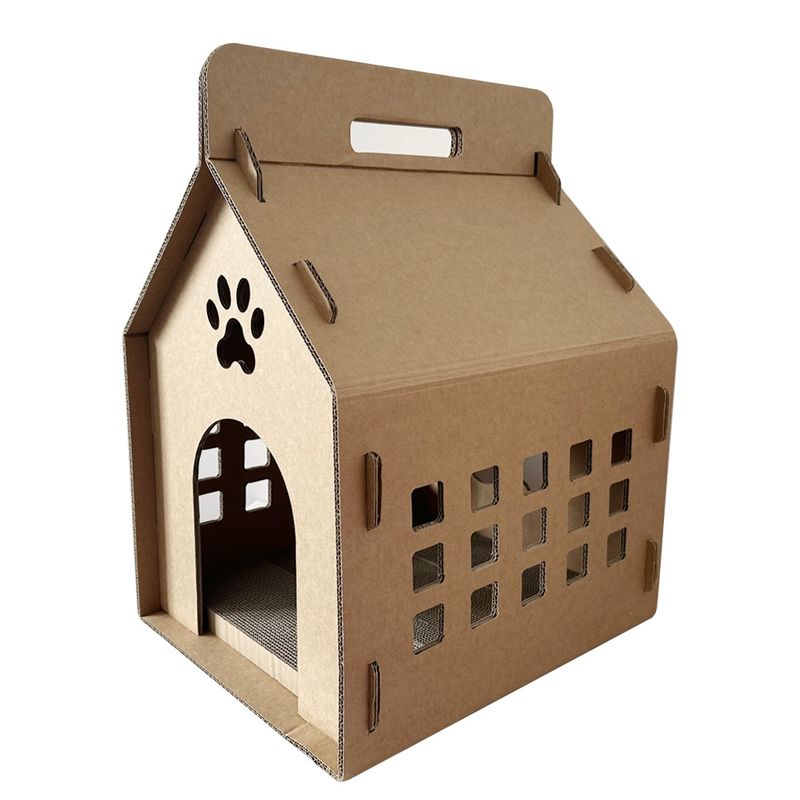 Small House Shape Corrugated Cardboard Cat Scratcher Board Toy Corrugated House Cat Scratching Board OEM Wholesale