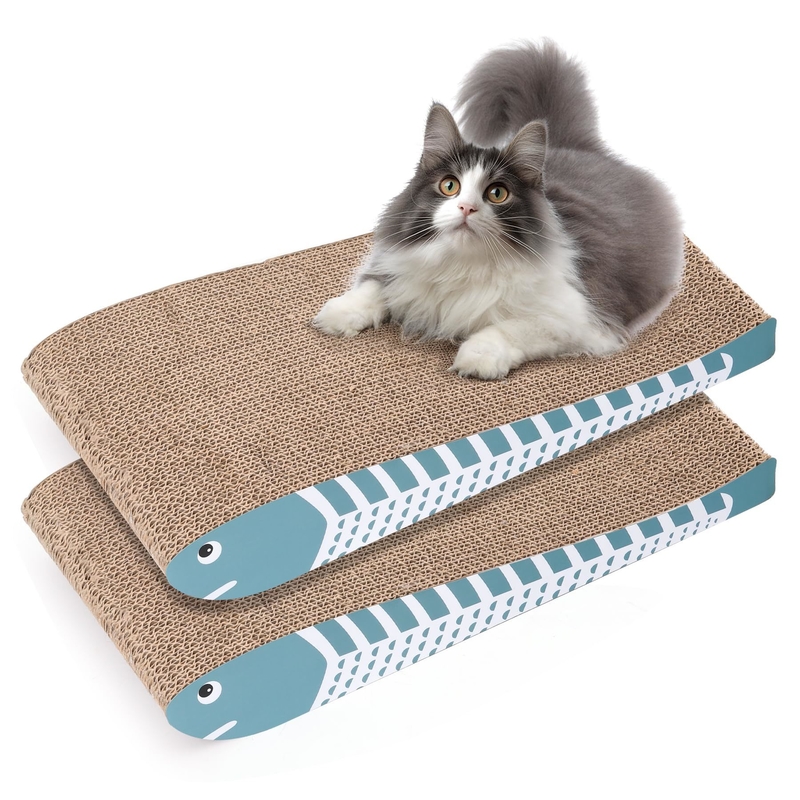 Cat Scratching Board 2 Pack, Curved Scratcher Cardboard, Double-Sided Pad for Long Lasting Use, Cute Scratching Mat for Kitty (Blue)